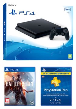 PS4 Console - Slim - 500GB - Battlefield 1, 1 Year PSN Sub - Bundle